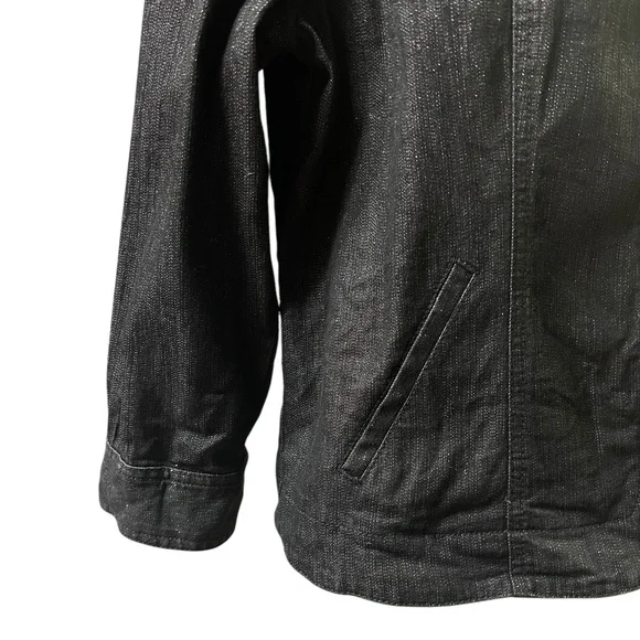 Ruby Rd Denim Jacket Black Embellished 3/4 Sleeve Glam Sparkle Rhinestone 14 - Picture 7 of 10